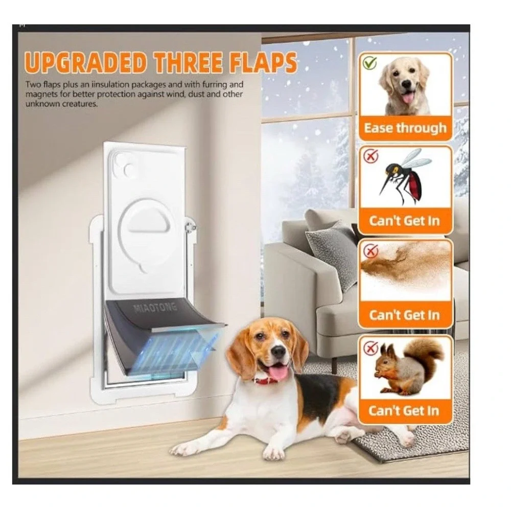 Miatong Pet Door 3-Flap Energy Saving for Dogs Cats Medium NEW